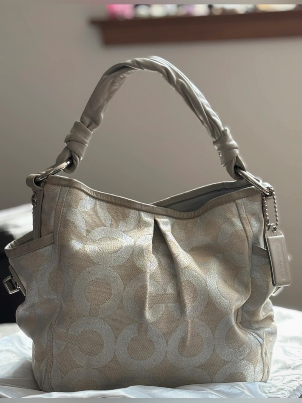 Coach “Parker” Metallic Signature Shoulder Hobo in Light Champagne - Picture 1 of 8